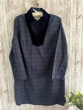 Sail to Sable Navy and Black Blackwatch Plaid Tunic Dress Holiday Velvet Large
